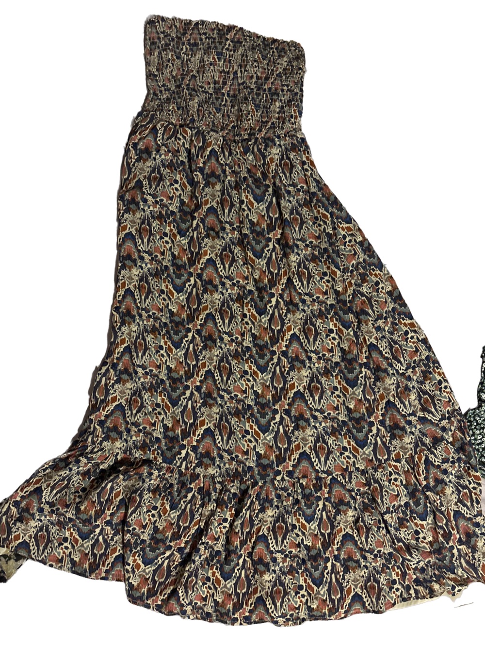 Evereve Navy, Rust & Cream Smocked Boho Top